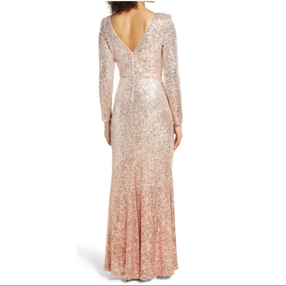 ELIZA J Sequin V Back Long Sleeve Trumpet Gown NEW Size 14 Dress - Picture 7 of 14